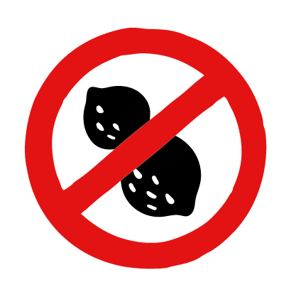 A peanut with a prohibited symbol. Cnau daear gyda symbol gwaharddedig. 