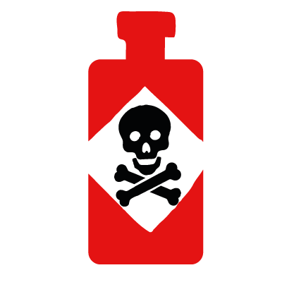 A bottle with a toxic chemicals symbol. Potel gyda symbol cemegau gwenwynig. 